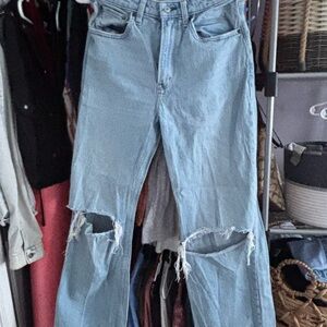 Abercrombie & Fitch Blue Straight Jeans with Distressed Knees